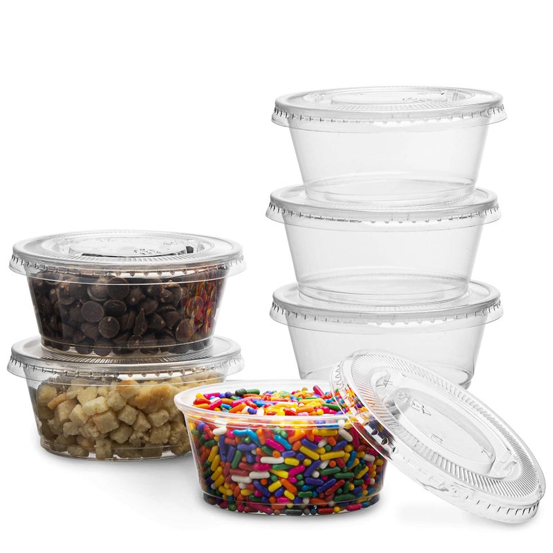 PlastiMade Clear Disposable Plastic Portion Cups With Lids (200 Sets - 3.25 Oz) - Disposable Condiment Cups, Sauce/Dip/Dressing Cups, Souffle Cups & Jello Shot Cups With Lids | Grea - Image 1